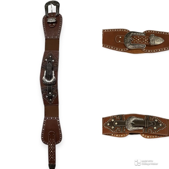 Montana West double buckle Brown Leather Belt with Silver Buckle - Picture 12 of 13